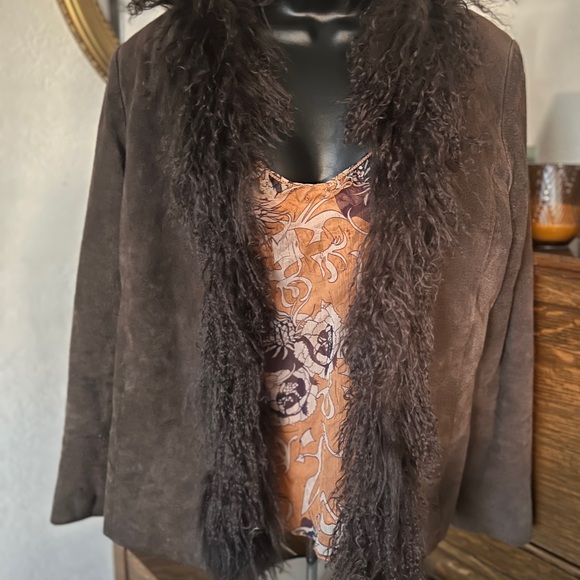 Chico's Dark Brown Teddy Jacket with Faux Fur - Picture 3 of 12